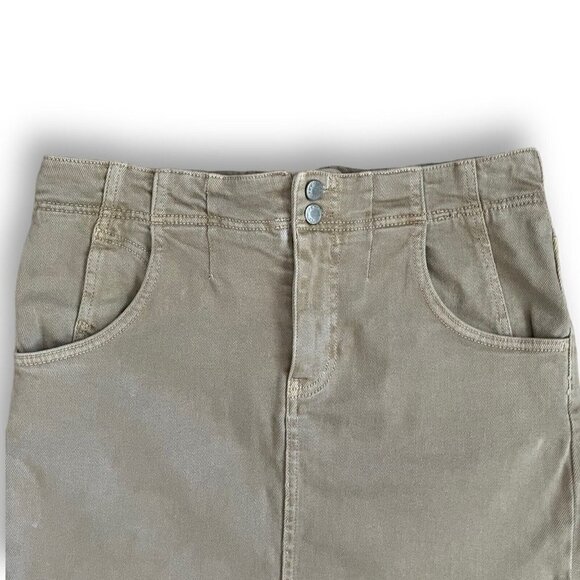 Free People Womens Corsette Denim Mini Skirt Sz 10 Tan Buckle Back Cut Off Boho - Picture 4 of 8